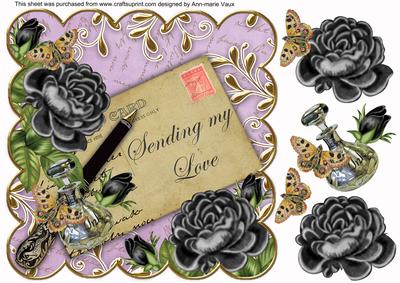 Black Roses Lilac Sending My Love 8in Scallop Topper