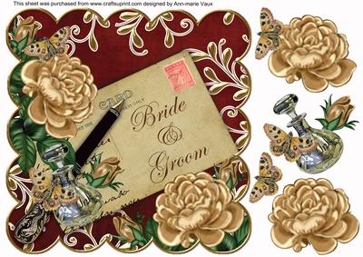 Coffee Roses Claret Bride & Groom 8in Scallop Topper