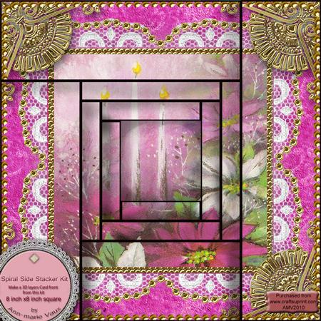 Christmas Pink Poinsettias Spiral Edge Card Front 8x8 Kit