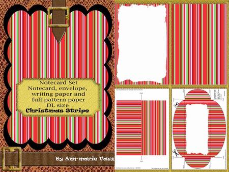 Christmas Stripe Note Card Writing Paper and Envelope Set