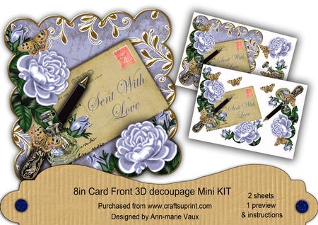 Blue Roses Sent with Love 8in Scallop Decoupage Mini Kit