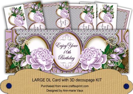 Lilac Rose 16th Birthday Large Dl Decoupage Card Kit