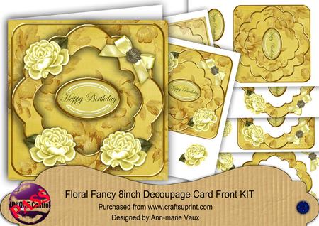 Lemon Rose Happy Birthday Fancy 8in Decoupage Card Front Kit