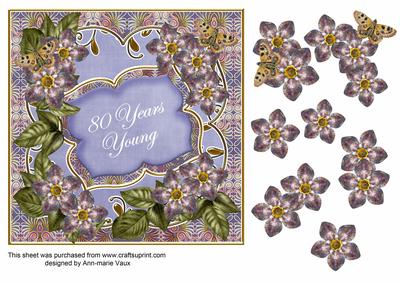 Blue Met Fleur 80 Years Young Fancy 7in Deco Topper