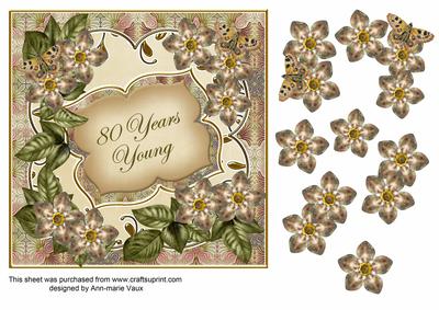 Cream Met Fleur 80 Years Young Fancy 7in Deco Topper