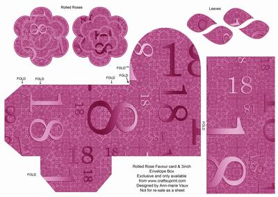 Cerise Age 18 Rolled Rose 3in Favour/gift Box N' Card