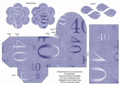 Blue Age 40 Rolled Rose 3in Favour/gift Box N' Card