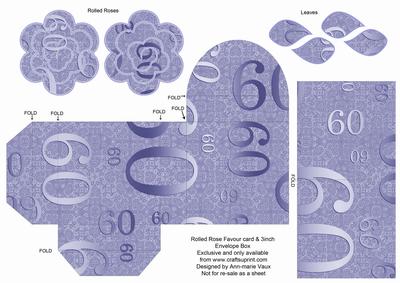 Blue Age 60 Rolled Rose 3in Favour/gift Box N' Card