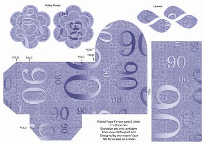 Blue Age 90 Rolled Rose 3in Favour/gift Box N' Card