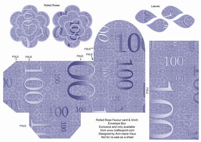 Blue Age 100 Rolled Rose 3in Favour/gift Box N' Card