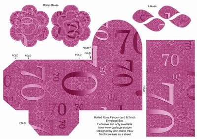Cerise Age 70 Rolled Rose 3in Favour/gift Box N' Card