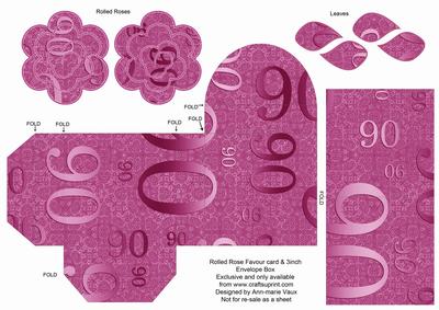 Cerise Age 90 Rolled Rose 3in Favour/gift Box N' Card