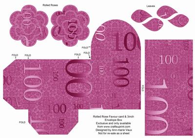 Cerise Age 100 Rolled Rose 3in Favour/gift Box N' Card