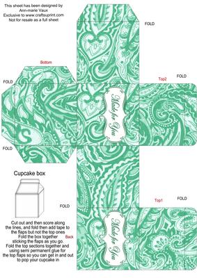 Dark Green Paisley Single Cupcake Presentation Box