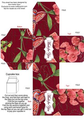 Hot Pink Colour Sweet Peas Single Cupcake Presentation Box