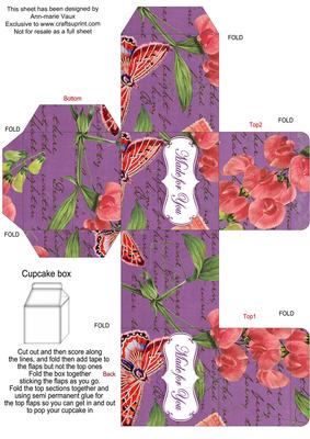 Purple Colour Sweet Peas Single Cupcake Presentation Box