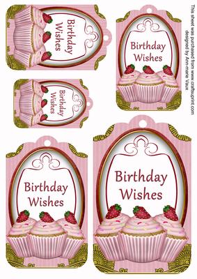 Pink Cupcakes Birthday Wishes Sentiment Tag Sheet