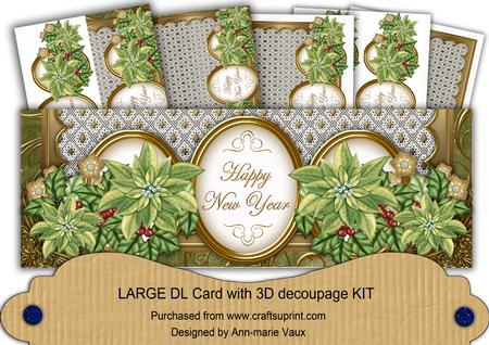 Olive Poinsettia Happy New Year Large Dl Card Kit