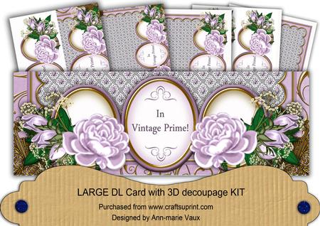Lilac Rose in Vintage Prime Large Dl Decoupage Card Kit