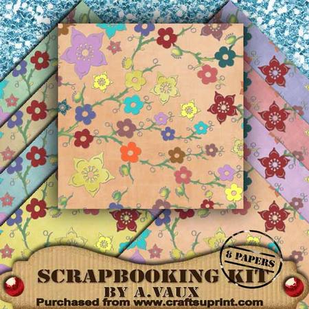 Cherry Blossom Mixed Pastels 8 Scrapbooking Papers Kit