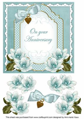 Dteal Magnolia Anniversary Fancy 7in Decoupage Topper