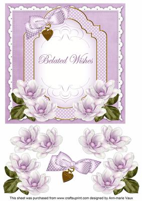 Lilac Magnolia Belated Wishes Fancy 7in Decoupage Topper