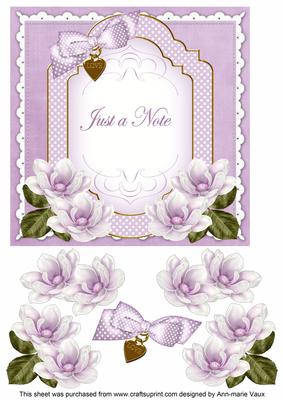 Lilac Magnolia Just a Note Fancy 7in Decoupage Topper