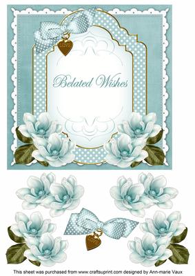 Dteal Magnolia Belated Wishes Fancy 7in Decoupage Topper