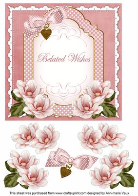 Pink Magnolia Belated Wishes Fancy 7in Decoupage Topper