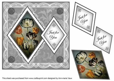 Black Tulips Just for You 7in Double Diamond Topper