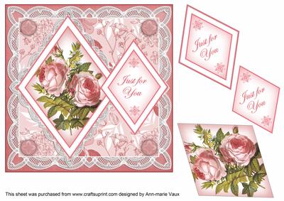 Pink Roses Just for You 7in Double Diamond Topper