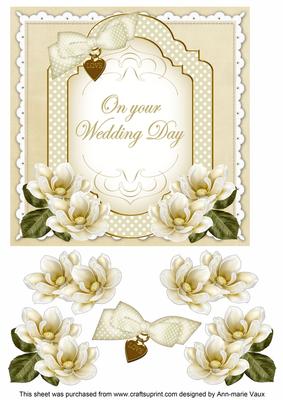 Cream Magnolia Wedding Day Fancy 7in Decoupage Topper