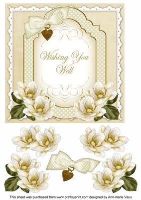 Cream Magnolia Wishing Well Fancy 7in Decoupage Topper
