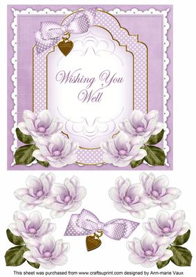 Lilac Magnolia Wishing Well Fancy 7in Decoupage Topper