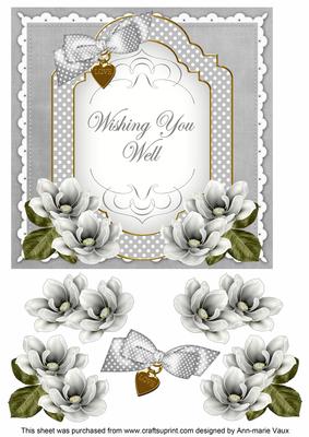 Silver Magnolia Wishing Well Fancy 7in Decoupage Topper