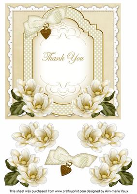 Cream Magnolia Thank You Fancy 7in Decoupage Topper