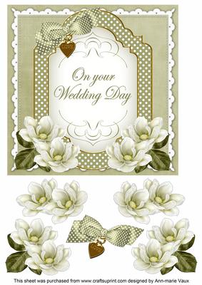 Olive Magnolia Wedding Day Fancy 7in Decoupage Topper