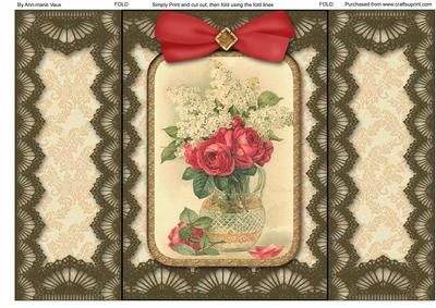 Rose Bouquet Vintage Lace Gatefold Card