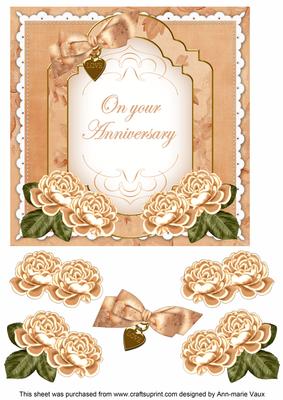 Peach Rose Anniversary Fancy 7in Decoupage Topper