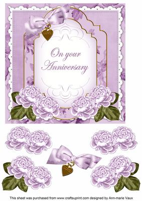 Lilac Rose Anniversary Fancy 7in Decoupage Topper