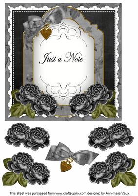 Black Rose Just a Note Fancy 7in Decoupage Topper