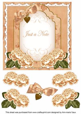 Peach Rose Just a Note Fancy 7in Decoupage Topper