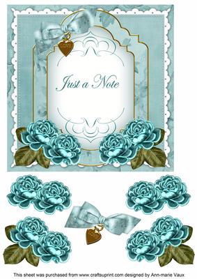 Dteal Rose Just a Note Fancy 7in Decoupage Topper