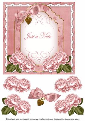 Pink Rose Just a Note Fancy 7in Decoupage Topper