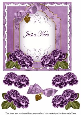 Purple Rose Just a Note Fancy 7in Decoupage Topper
