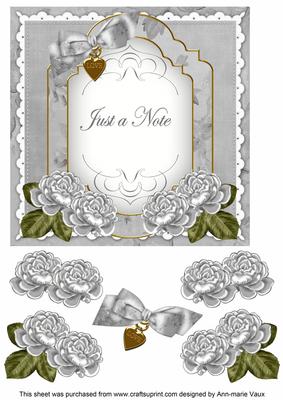 Silver Rose Just a Note Fancy 7in Decoupage Topper