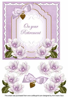 Lilac Magnolia Retirement Fancy 7in Decoupage Topper