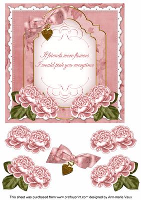Pink Rose If Friends -  Fancy 7in Decoupage Topper