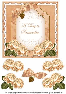 Peach Rose Date to Remember Fancy 7in Decoupage Topper