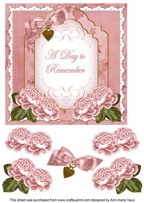 Pink Rose Date to Remember Fancy 7in Decoupage Topper